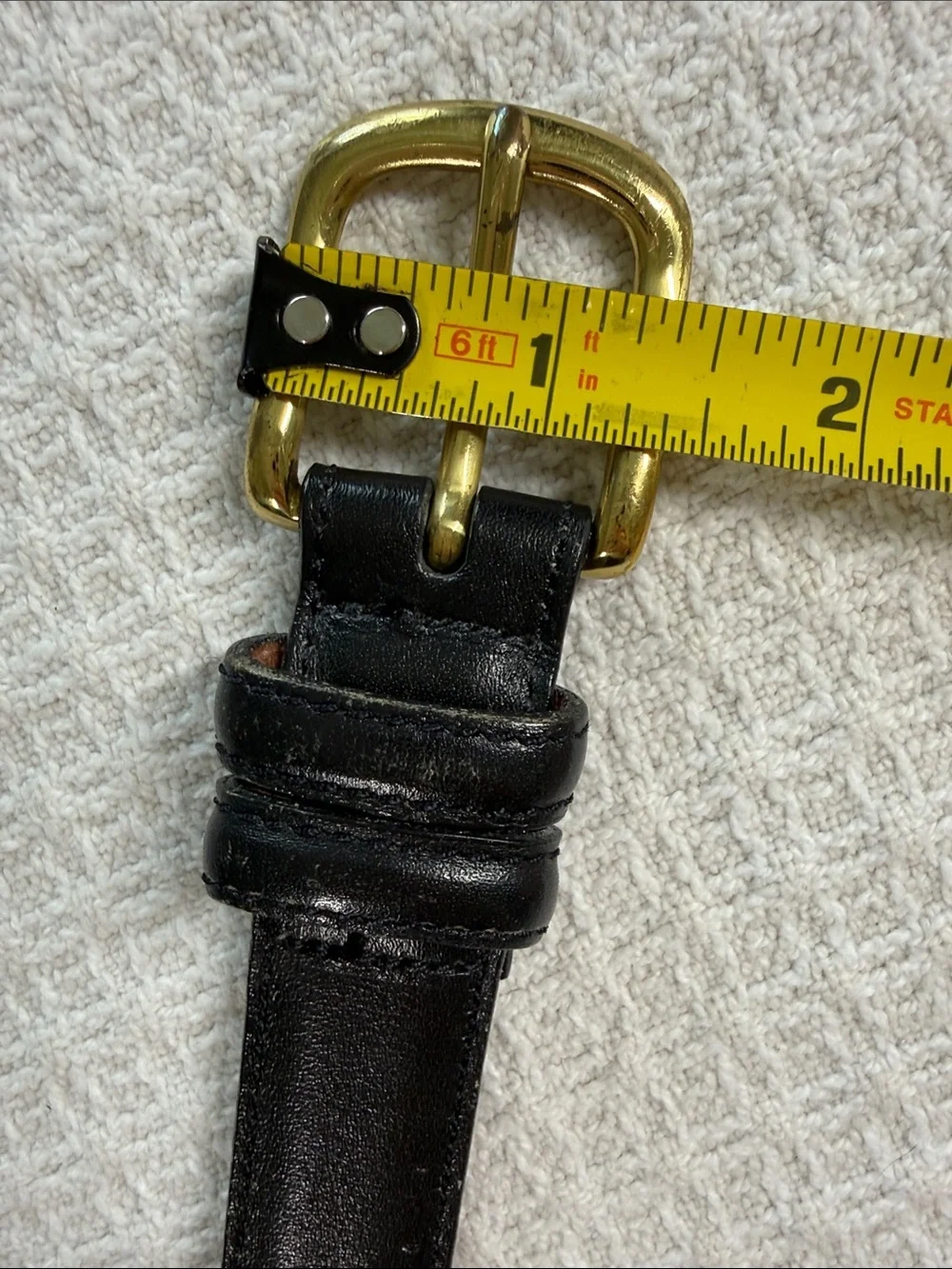 Black leather belt with brass buckle size 38